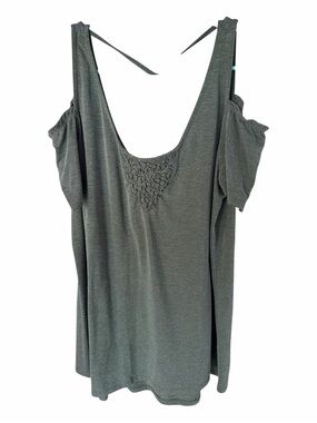 Nanette Lepore Olive Cold-Shoulder Tank with Crochet Yoke